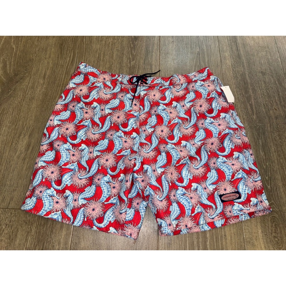 Vineyard Vines Mens XL Surfside Trunk Seahorse Firecracker Red Swim Shorts NWT